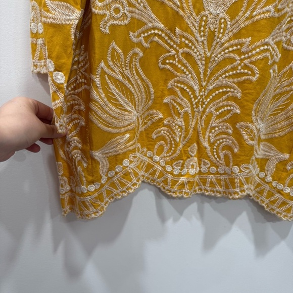 Solitaire Yellow Embroidered Blouse Top Bohemian Large - Picture 4 of 6